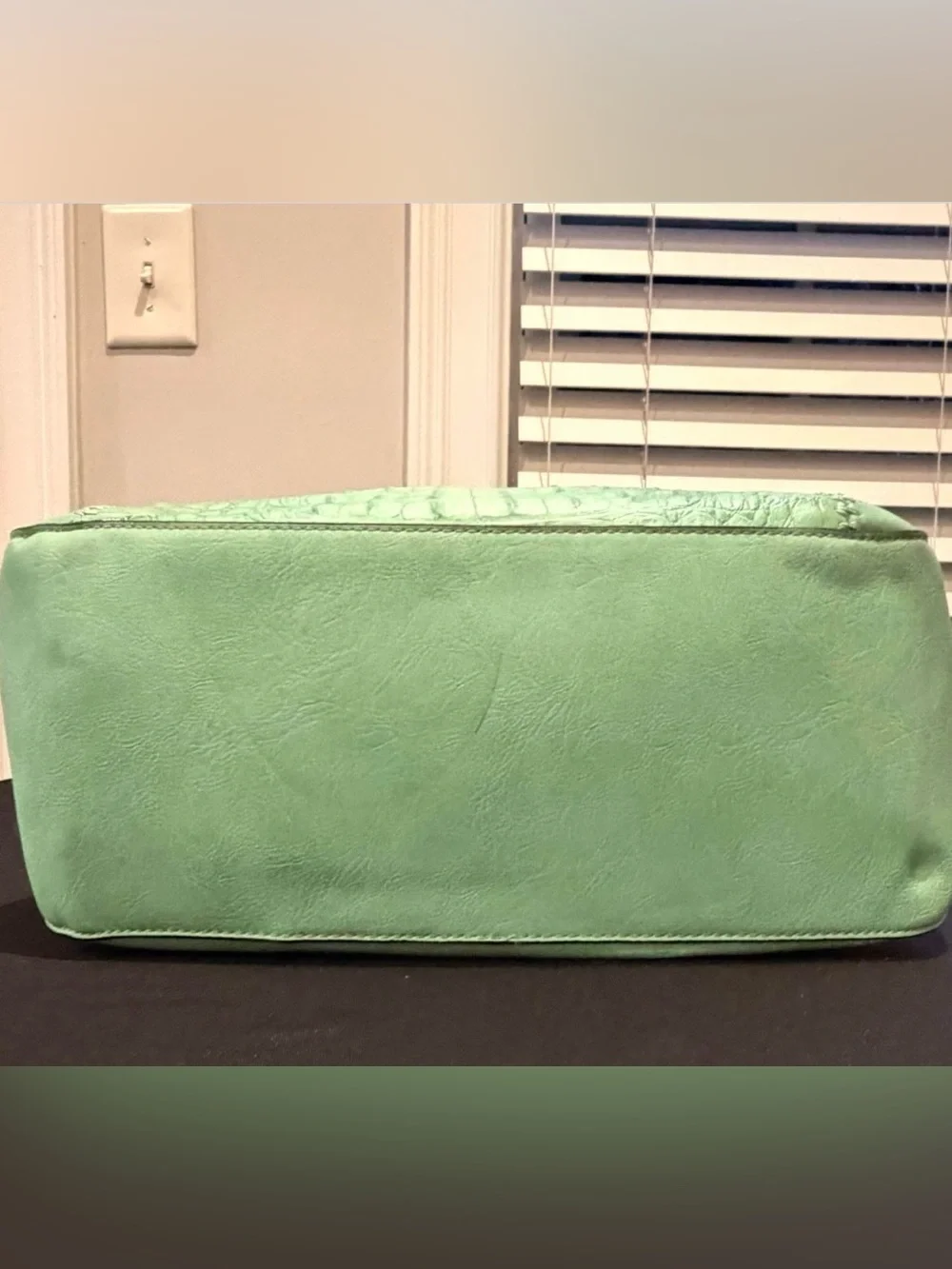 Michael Kors Mint Green Croc-Embossed Shoulder Tote with Gold Logo